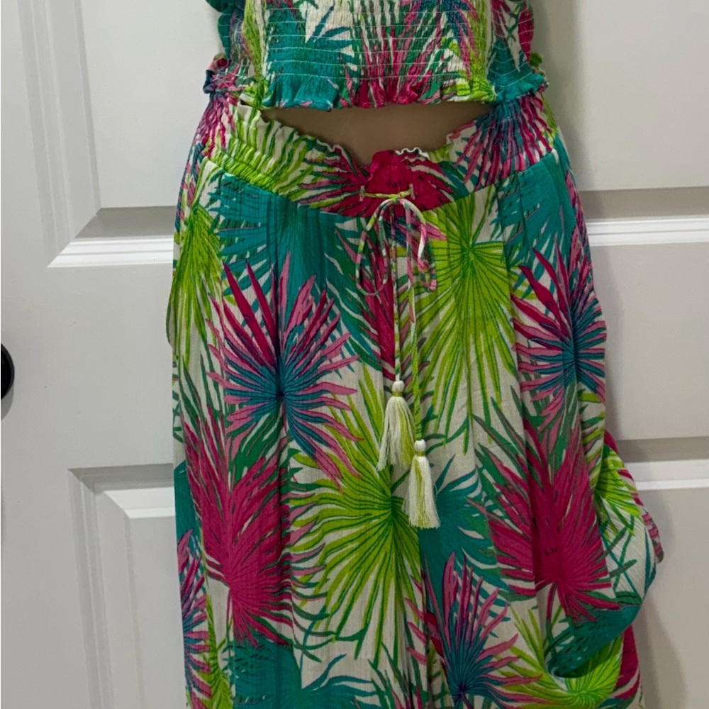 Rose & Olive Teal, Hot Pink & Lime Palm-Print Two-Piece Set